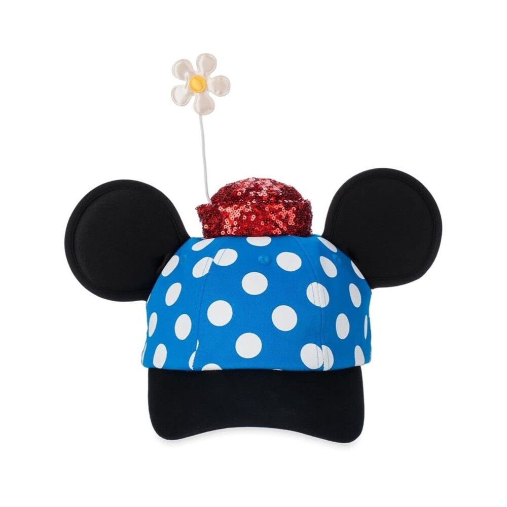 DISNEY Minnie Mouse Ears Baseball Cap for Adults IN Blue White Polka Dot